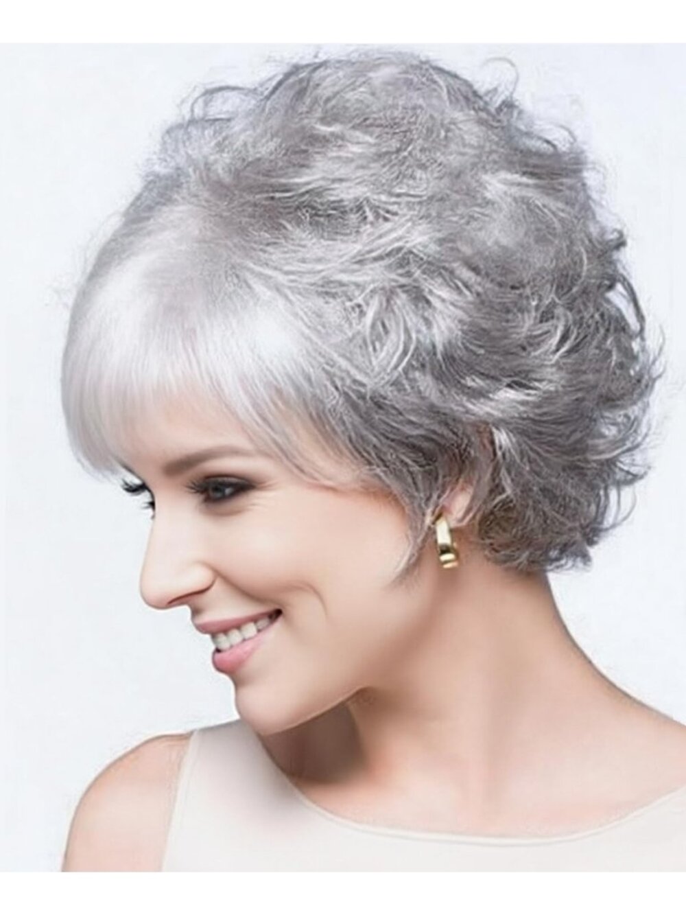 Natural Wavy Short Grey Wig with Bangs - Stylish Pixie Cut for Women, Synthetic